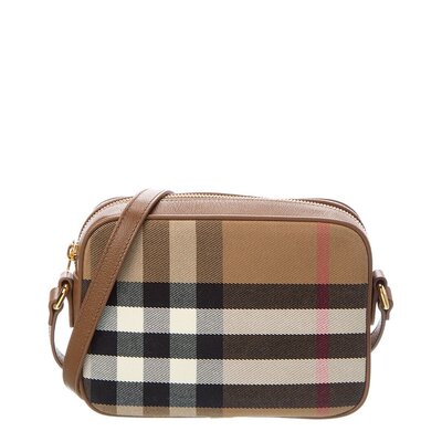 自营Burberry Small Check Canvas & Leather Camera Bag - brown