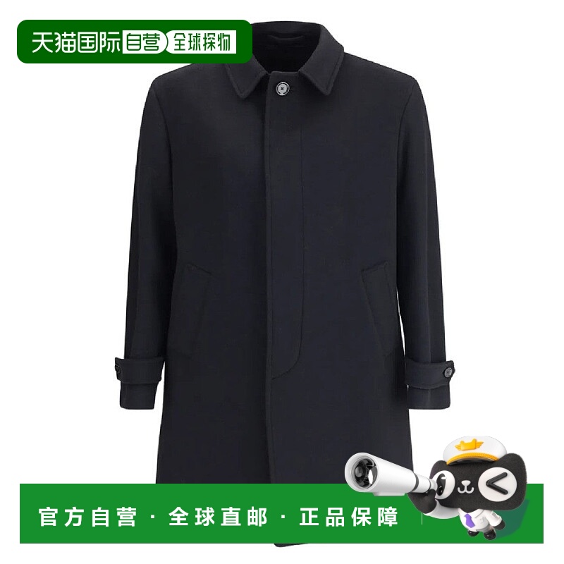 自营lardiniMinimalist Black Trench Coat With Structured Coll