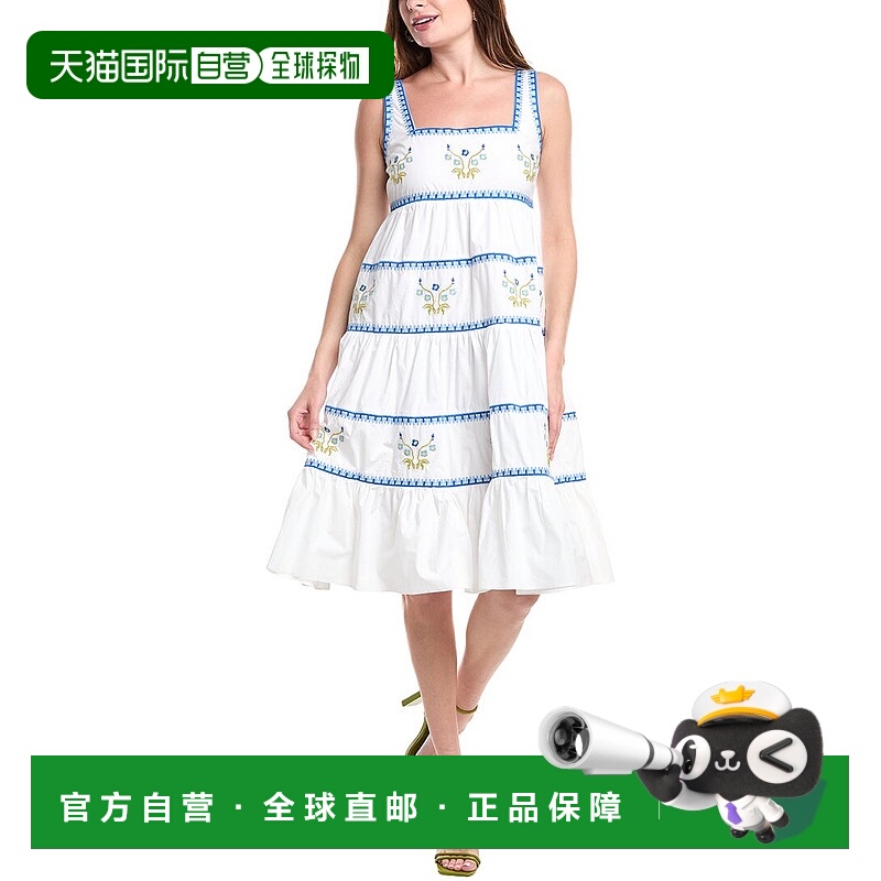 自营 english factory英式工厂刺绣分层A字型连衣裙-白色 美国奥