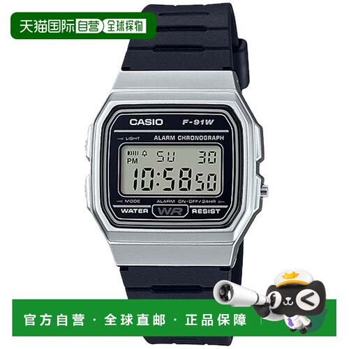 自营casio卡西欧经典男士数字手表，带银色表壳-F-91WM-7ACF-多