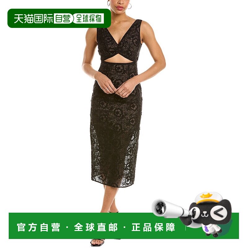 自营 Zac Posen刺绣蕾丝透明硬纱护套连衣裙-黑色 美国奥莱直发