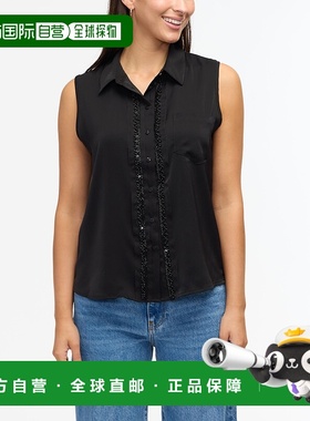 自营Ellen Tracy女式无袖珠饰衬衫-黑色 美国奥莱直发