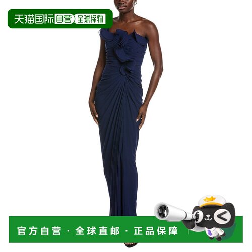 自营Badgley Mischka Pleated Ruffle Gown - navy 美国奥莱直发