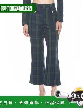 自营 alexia admorJade Pant-绿色格子 美国直发高腰线上直筒裤