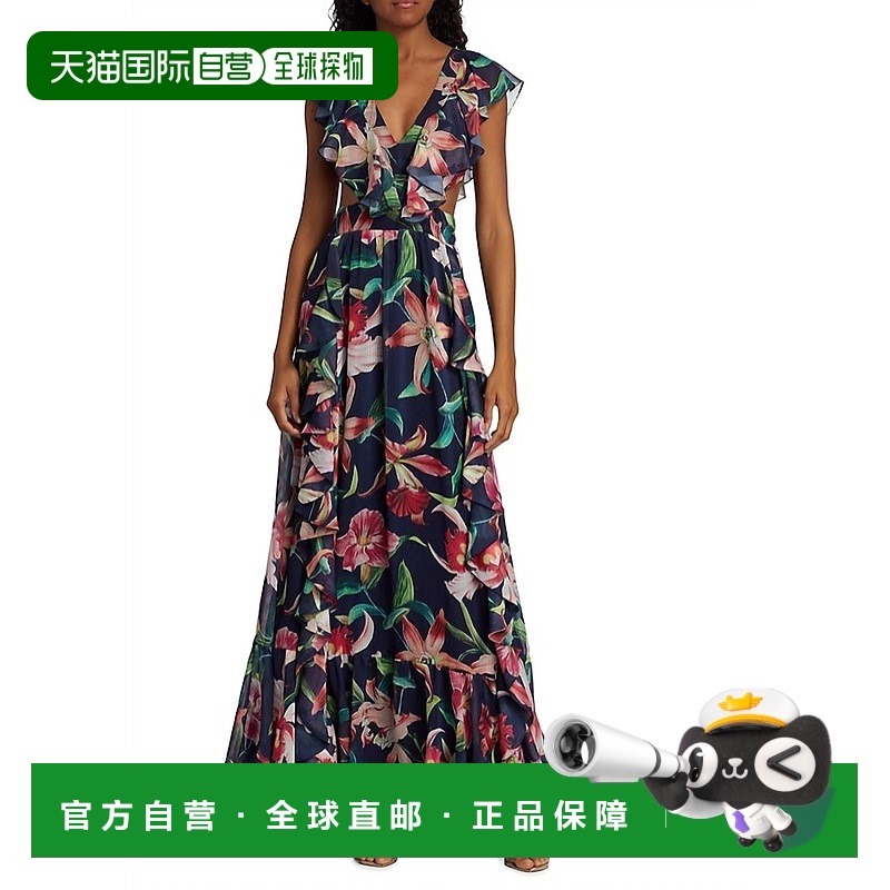 自营 patbo花卉印花 Laelia 荷叶边礼服（海军蓝） - 海军蓝 美国