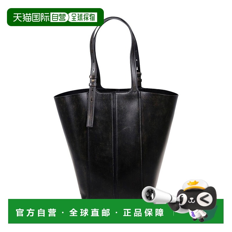 自营golden gooseStructured Black Shopper Bag In /Calf Leathe