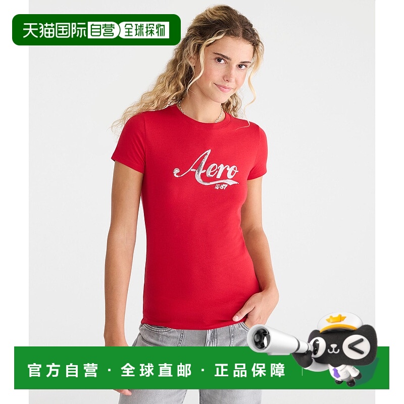 自营Aeropostale Sequin Logo Graphic Tee - red 616 美国奥莱直