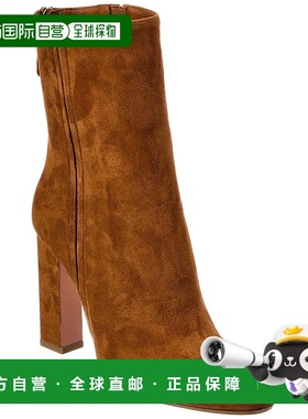 自营 Aquazzura Joplin 105 绒面革短靴 - 棕色 美国奥莱直发女靴
