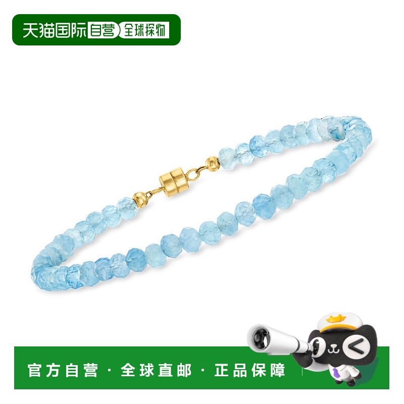 自营 Ross-Simons 海蓝宝石珠子手链带 14kt 黄金磁性扣 - 8 英寸