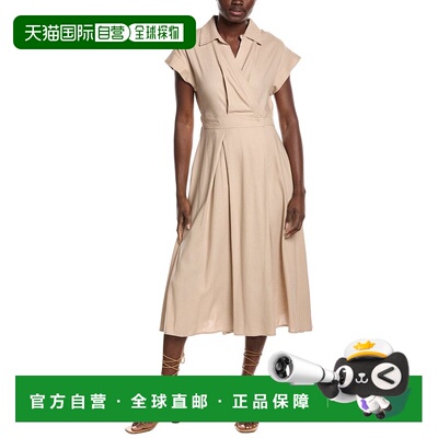 自营Gracia Banded Waist Linen-Blend Midi Wrap Dress - brown