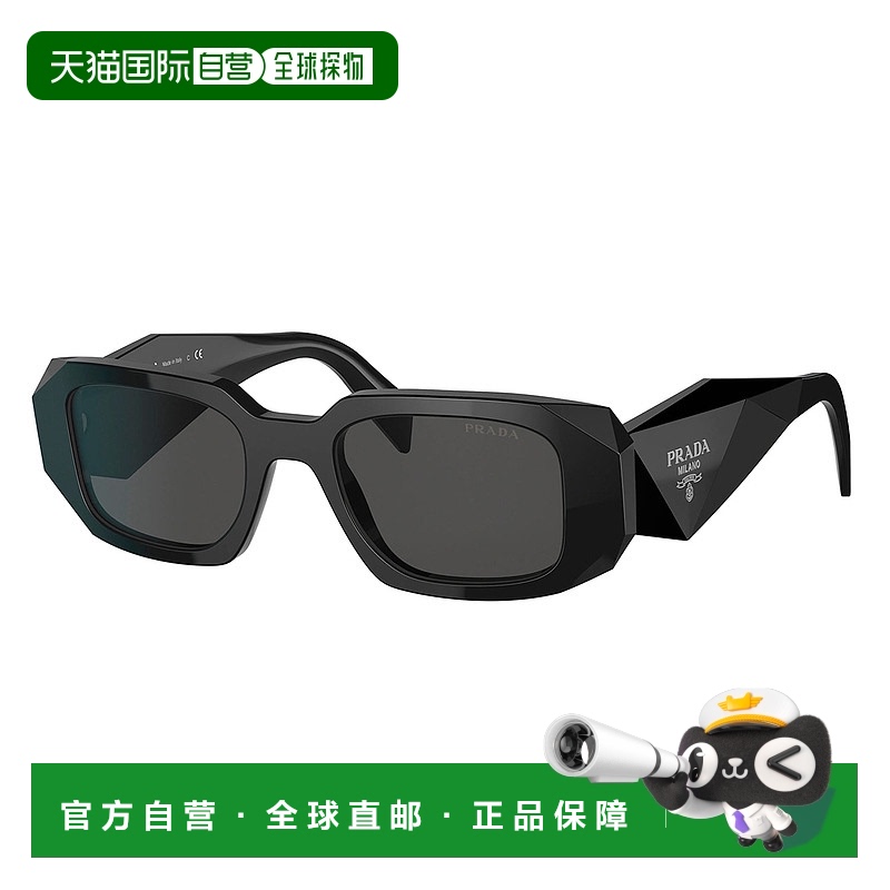 自营 Prada PR 17WSF 1AB5S0 51 毫米女式矩形太阳镜 - 黑色 美国