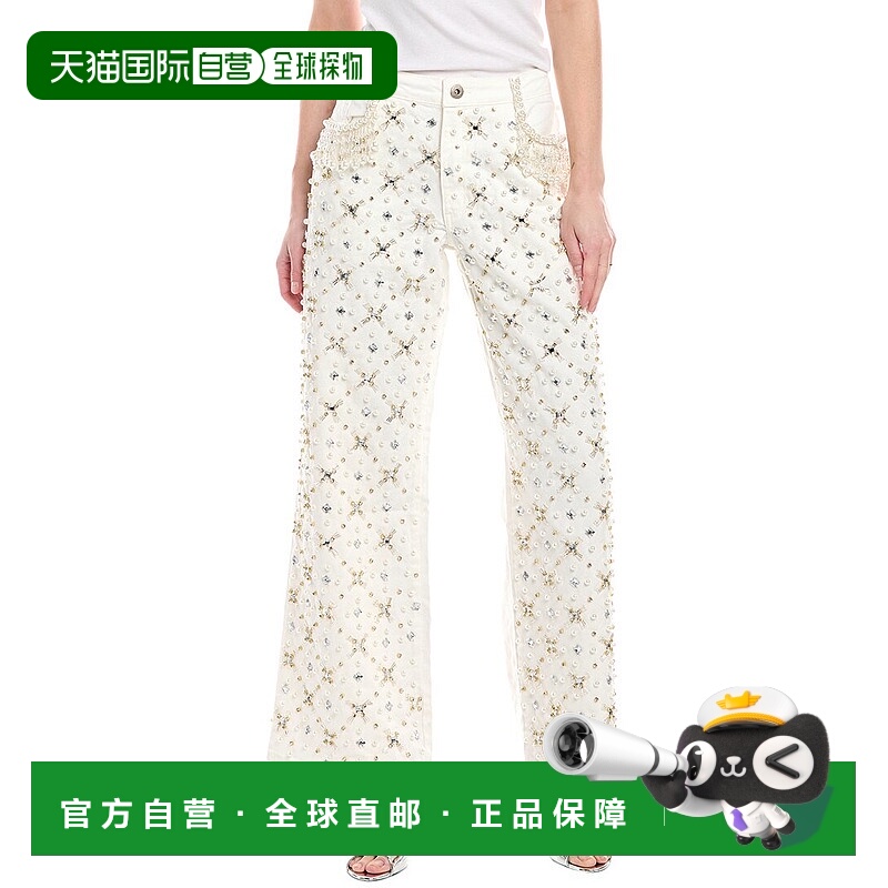 自营 PatBO串珠阔腿牛仔裤-白色直筒裤 美国直发奥莱