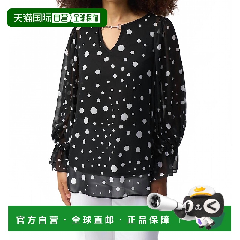 自营joseph ribkoffPolka Dot Puff Sleeve Chiffon Top In Black