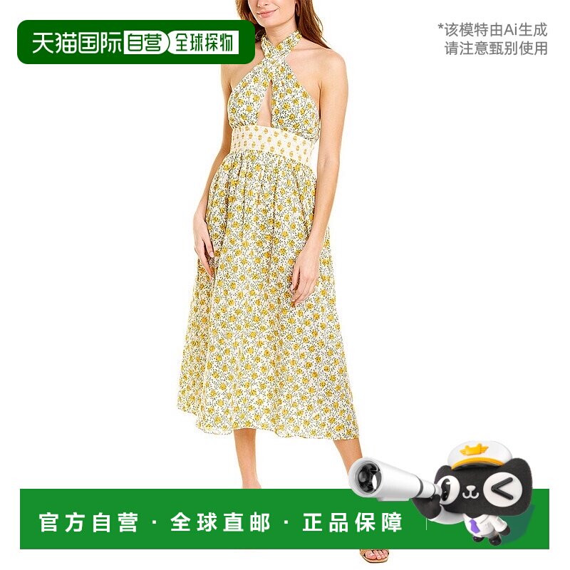 自营 Ash & Eden Mira 挂脖长早秋新款连衣裙 黄色 美国奥莱直发