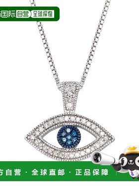自营 Ross-Simons 925 纯银蓝色和白色钻石邪恶之眼吊坠项链 - 18