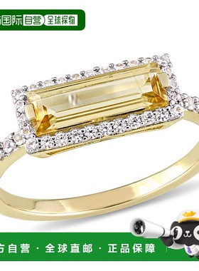 自营 mimi & max1 1/2 CT TGW 长方形切割黄水晶和白色蓝宝石光环