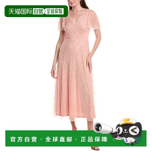 自营Adrianna Papell Bead Mesh Flutter Midi Dress - red 美国