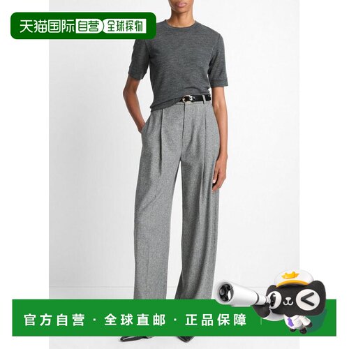 自营vince罗马格子意大利羊毛混纺高腰长裤-深灰色格子 美国奥莱