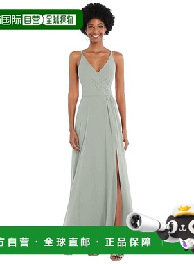 自营after six仿裹身交叉后背长裙，带可调节肩带 - 柳绿色 【美