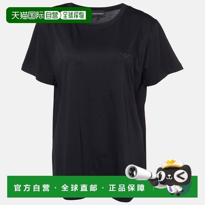 自营Emporio Armani Black Velour Pattern Cotton Knit T-Shirt