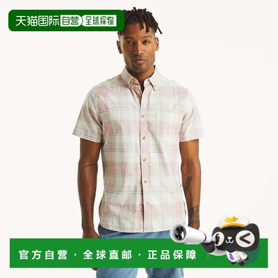自营 Nautica 男式格子短袖衬衫 - 深紫红色 美国奥莱直发新款