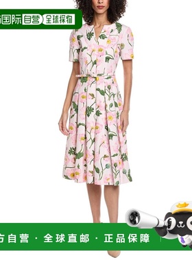 自营Oscar de la Renta Split Neck Painted Poppies Silk-Lined