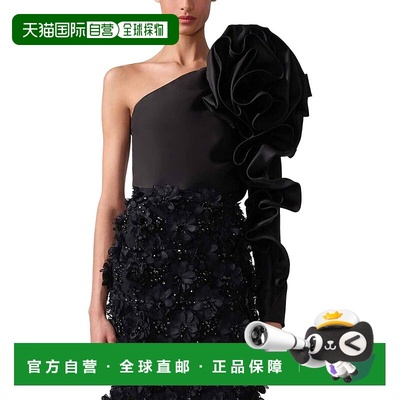 自营Carolina Herrera One Shoulder Flower Sleeve Silk Top - b