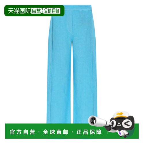自营120% linoWide-Leg Cropped Linen Pants - blue 美国奥莱直