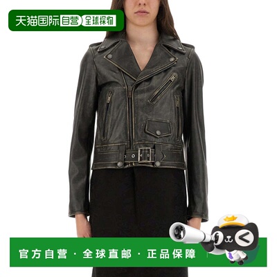 自营golden gooseDistressed Leather Biker Jacket - black 美国