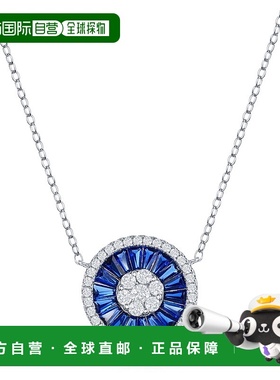 自营 simona纯银白色 CZ 和模拟长方形圆形项链 - 蓝色 美国奥莱