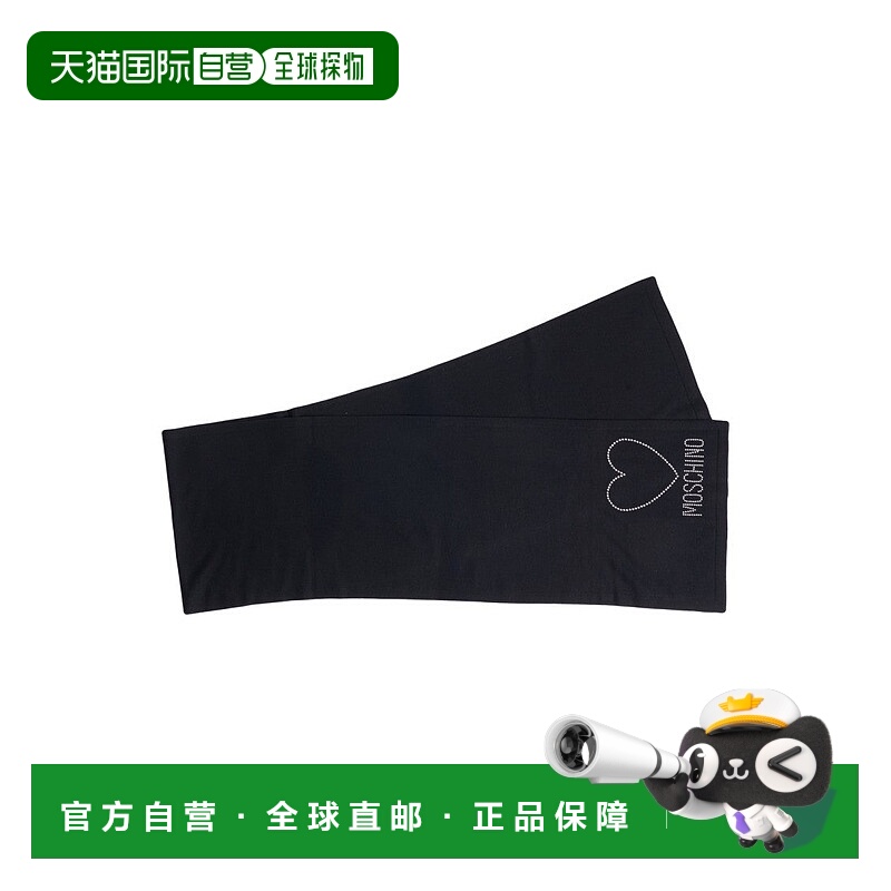 自营moschinoTimeless Black Scarf With Heart Embroidery - bla