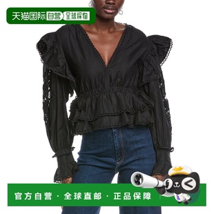 自营FARM Rio Black Long Sleeve V Neckline Blouse - black 美