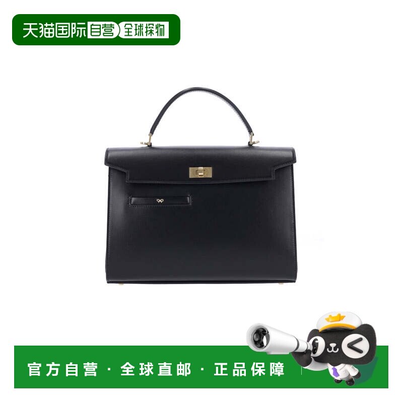 自营anya hindmarch黑色Mortimer小牛皮手提包-黑色 美国奥莱直发