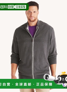 自营Nautica 男式大码 Navtech 高领全拉链毛衣 - 炭灰色 美国奥