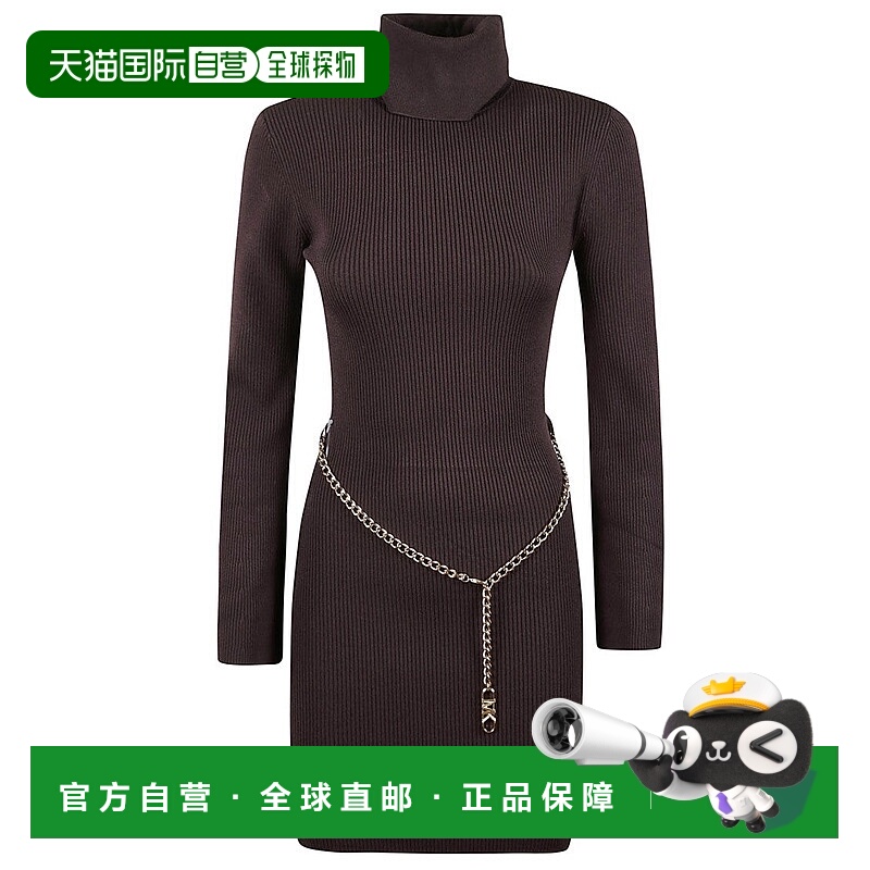 自营michael korsChocolate Ribbed Jersey Mini Dress With High