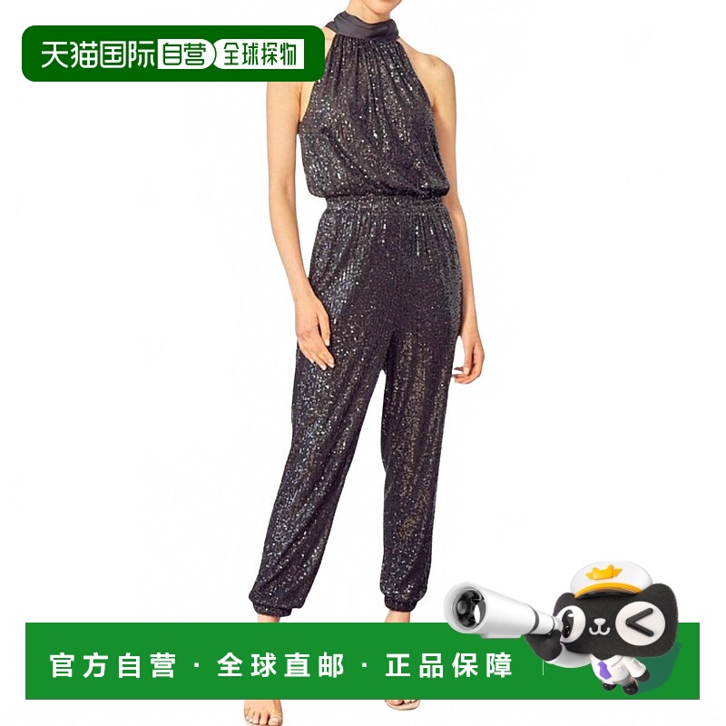 自营mustard seedHigh Neck Sequin Jumpsuit In Black - black