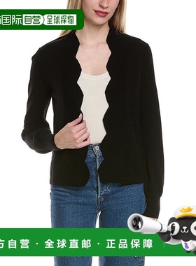 自营sofiacashmere扇贝边羊毛和羊绒混纺开衫-黑色 美国奥莱直发