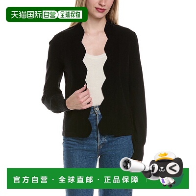自营sofiacashmere扇贝边羊毛和羊绒混纺开衫-黑色 美国奥莱直发