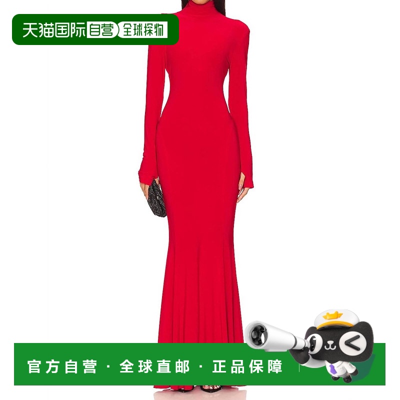 自营 norma kamali红-红海龟长袖鱼尾服 美国奥莱直发新款长裙