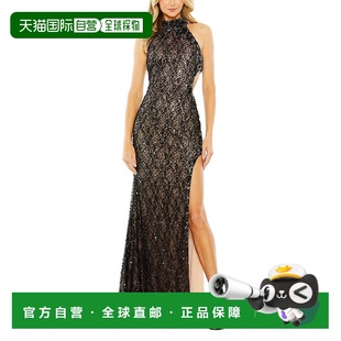 Neck 美 Side black Gown Sequin High Out Cut Duggal 自营Mac