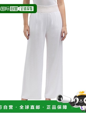 自营 Ellen Tracy女式亚麻烟熏阔腿长裤-白色 美国奥莱直发宽腿