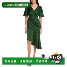自营THEIA GWEN ASYMMETRIC RUFFLE DRESS - green 美国奥莱直发