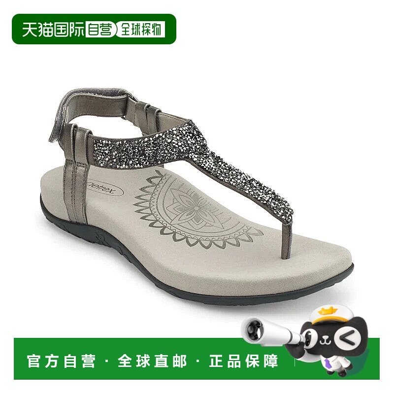自营Aetrex Jade凉鞋女式灰色圆头可调节吊带ZOGG740-灰色 美国奥