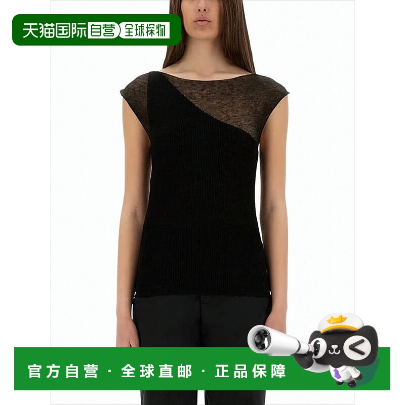 自营paloma wool合身无袖上衣，对角线透明拼接-白色 美国奥莱直