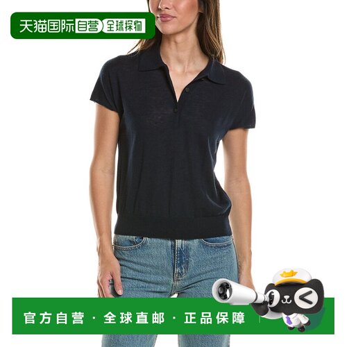 自营Vince羊毛混纺针织polo衫-蓝色 美国奥莱直发女装
