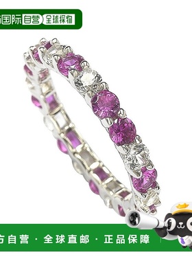 自营 Suzy Levian 纯银粉色和白色蓝宝石和钻石口音永恒戒指 - 粉