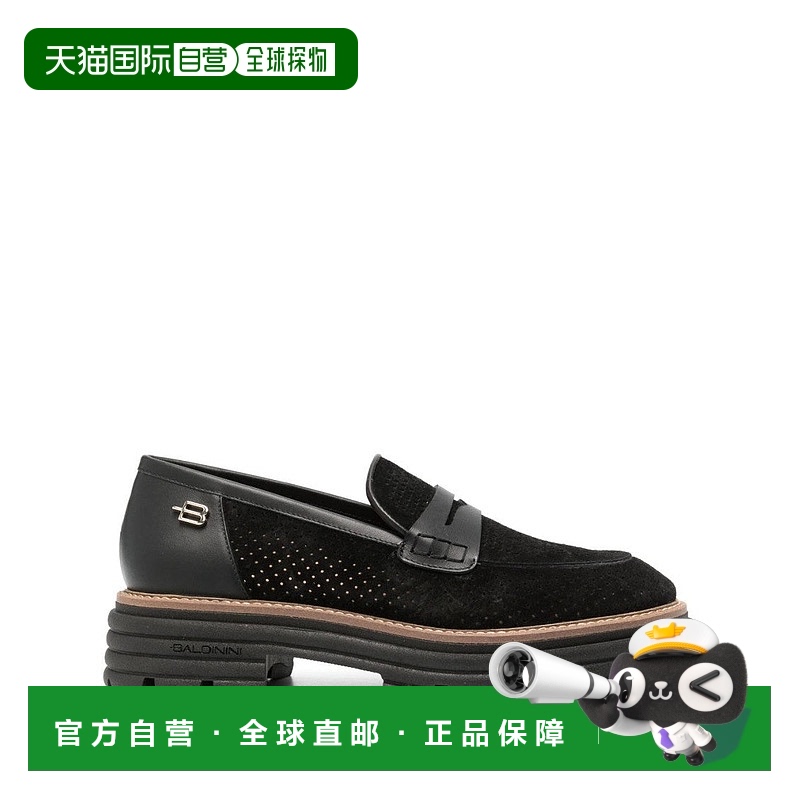 自营 baldinini打孔皮革乐福鞋，橡胶鞋底-黑色 【美国奥莱】直发