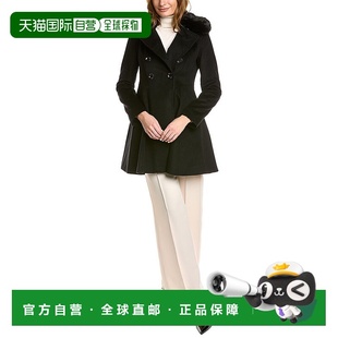 美国奥莱直发 黑色 自营Via Spiga双排扣羊毛混纺外套