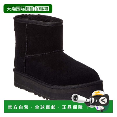 自营UGG Kids Classic Mini Platform Suede Boot - black 美国奥