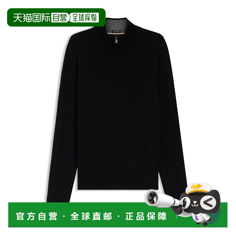 自营bossWool-cashmere sweater with zip neck - black 美国奥莱